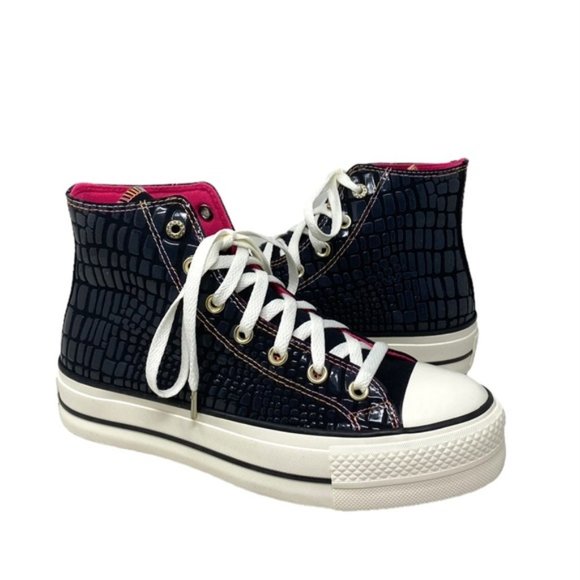 Converse Lift Platform Leather Canvas High Casual Women Shoes Black Pink A06864C - Picture 4 of 9